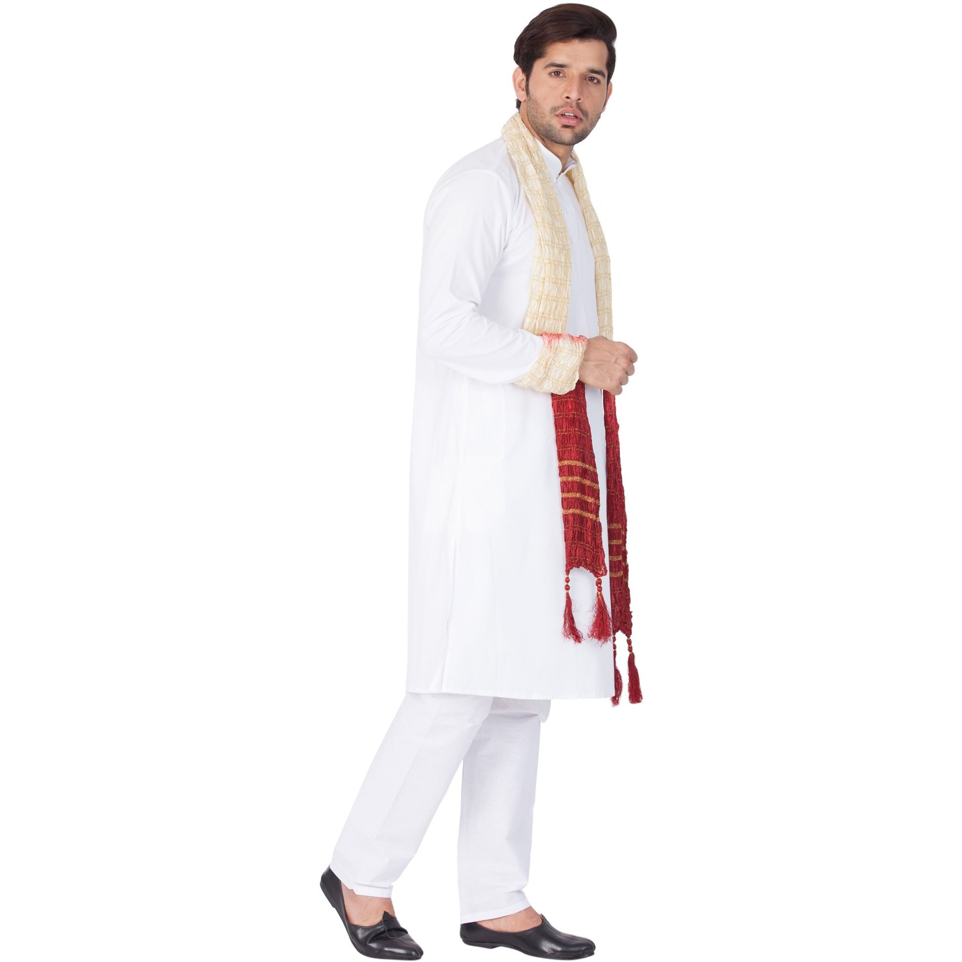 VASTRAMAY Men Cotton Kurta Pyjama and Dupatta Set (White_VASMKWH000nPWHnD_44)
