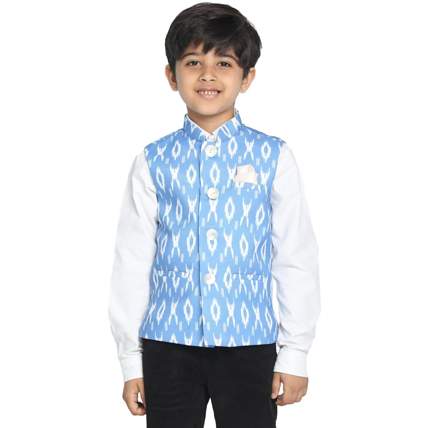 VASTRAMAY Boys' Aqua Blue Ikkat Nehru Jacket_VASBJ068AQ_30