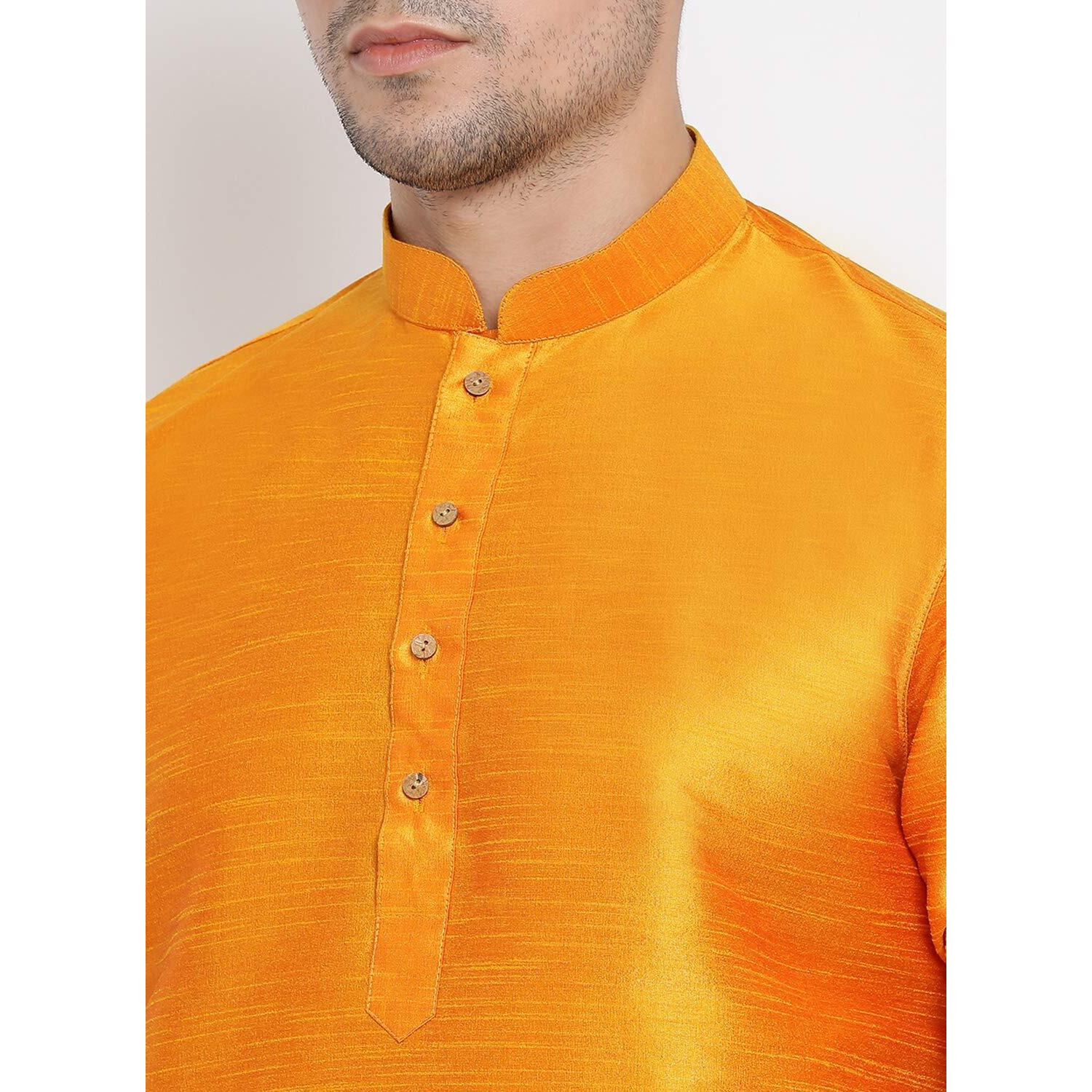 VASTRAMAY Men's Orange Cotton Silk Blend Kurta and Dhoti Pant Set - (VASMUK001ORnCDRG) for Size - 36