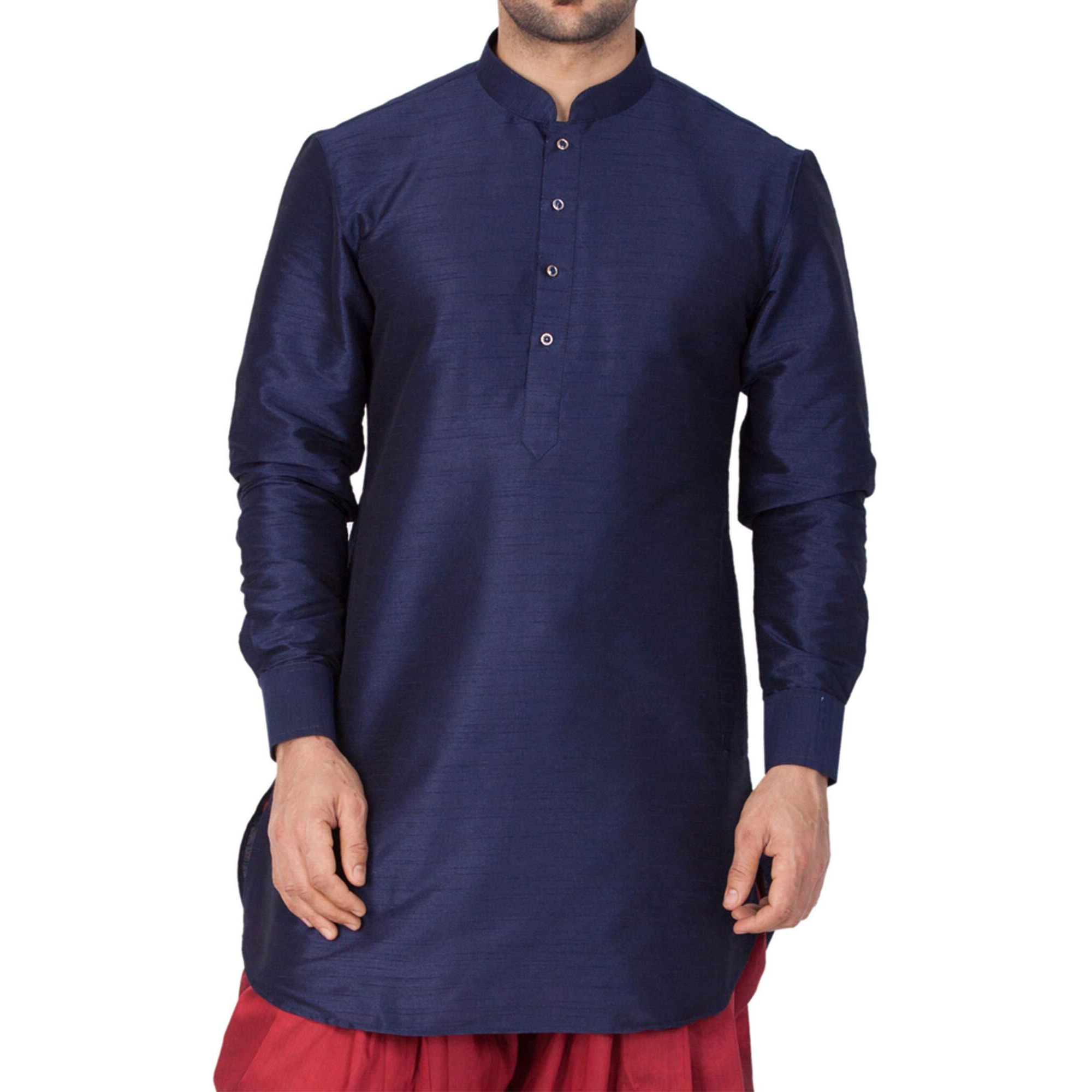VASTRAMAY Men's Blue Silk Blend Kurta_VASMUK001NB_50