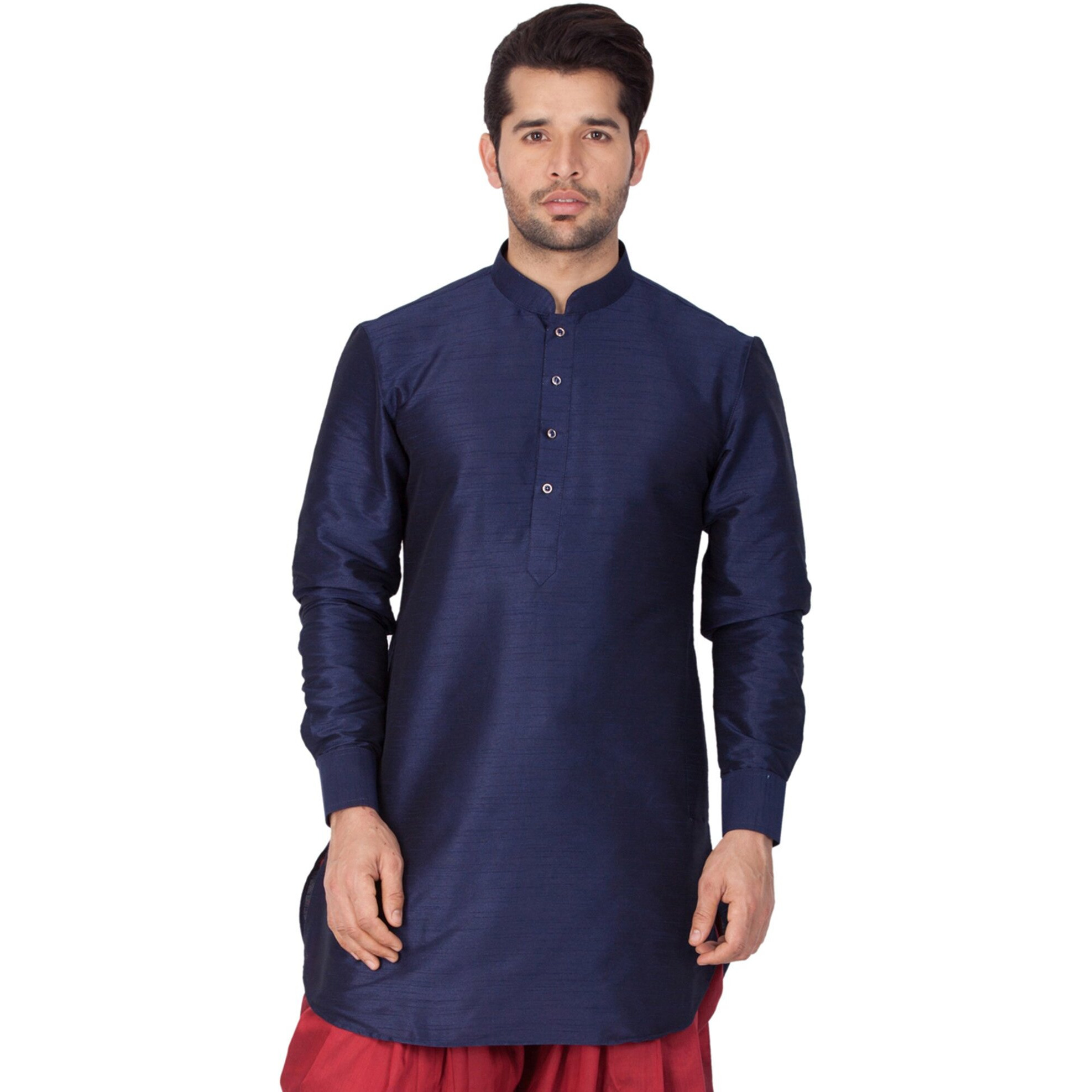 VASTRAMAY Men's Blue Silk Blend Kurta_VASMUK001NB_50