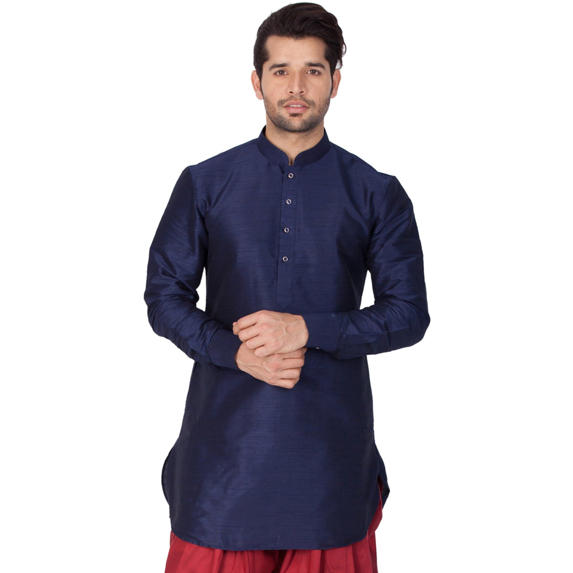 VASTRAMAY Men's Blue Silk Blend Kurta_VASMUK001NB_50