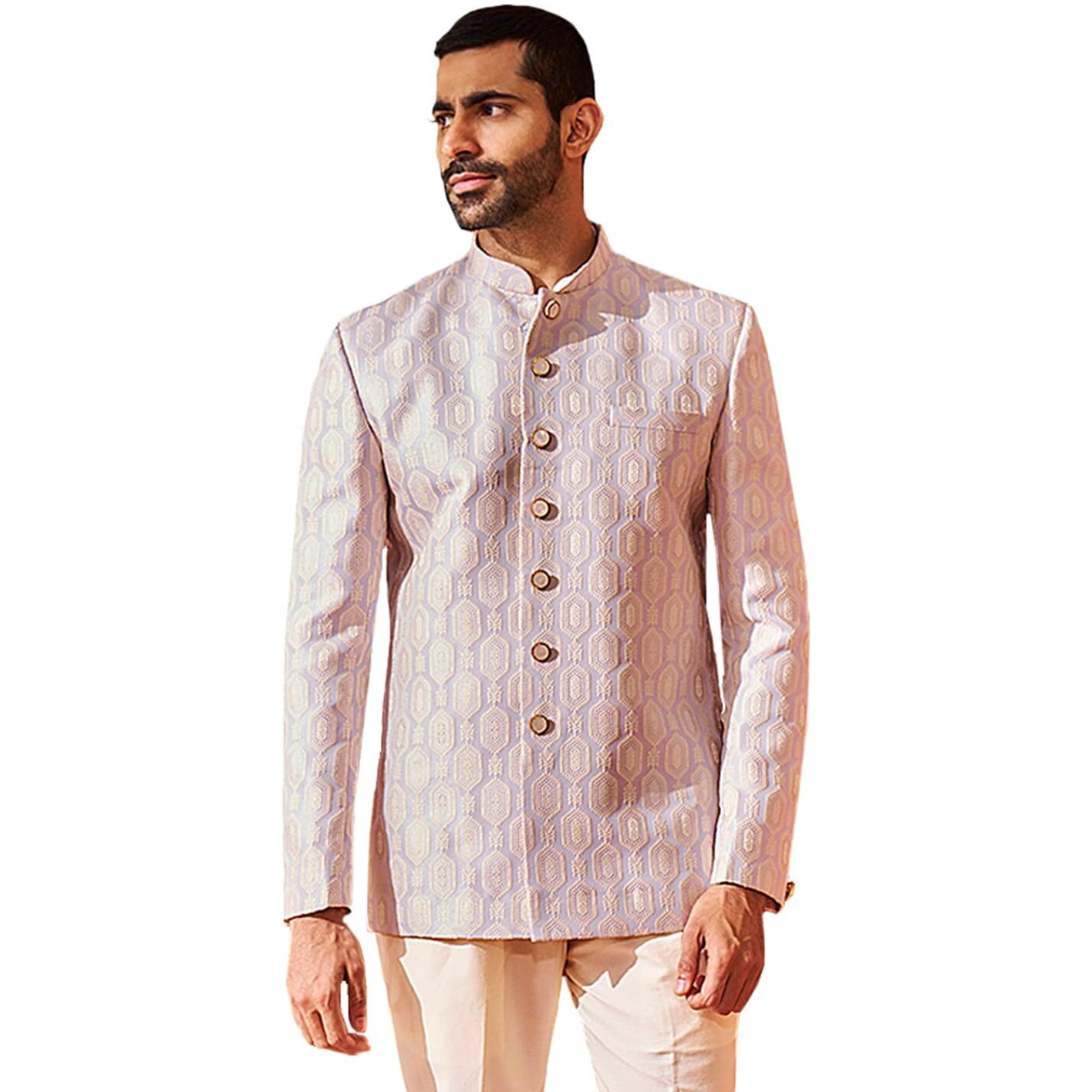 VASTRAMAY Men's Purple Silk Blend Jodhpuri, Silk Blend Jacquard Jodhpuri for Men, Traditional Indian Wear for Weddings & Festivals
