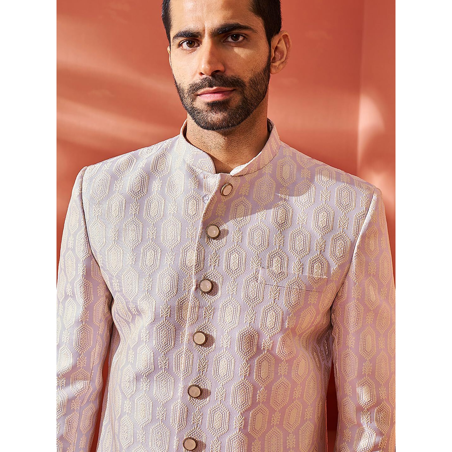 VASTRAMAY Men's Purple Silk Blend Jodhpuri, Silk Blend Jacquard Jodhpuri for Men, Traditional Indian Wear for Weddings & Festivals