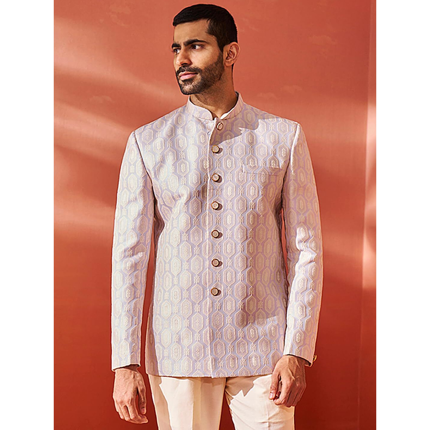 VASTRAMAY Men's Purple Silk Blend Jodhpuri, Silk Blend Jacquard Jodhpuri for Men, Traditional Indian Wear for Weddings & Festivals