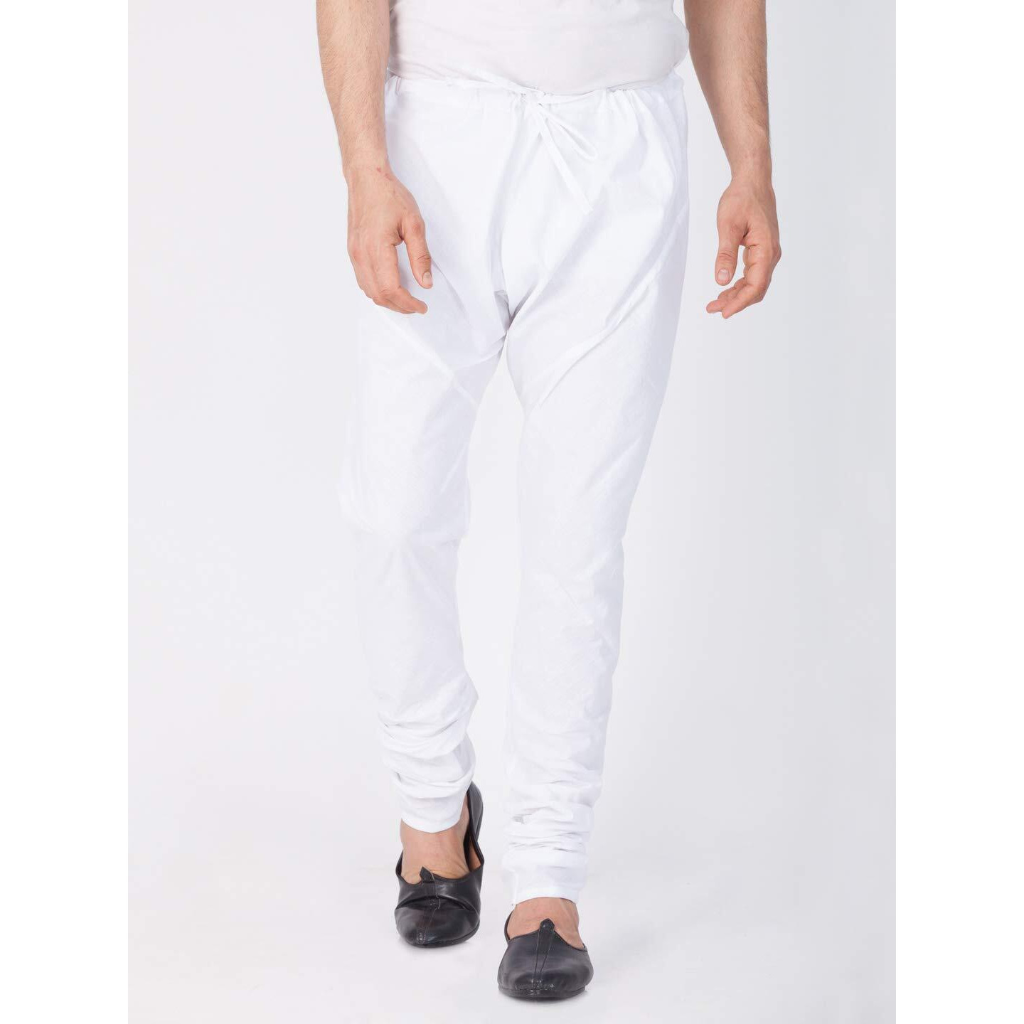 VASTRAMAY Men's White and Gold Cotton And Silk Pyjama Combo (VASMPCWHnMPGO_36)