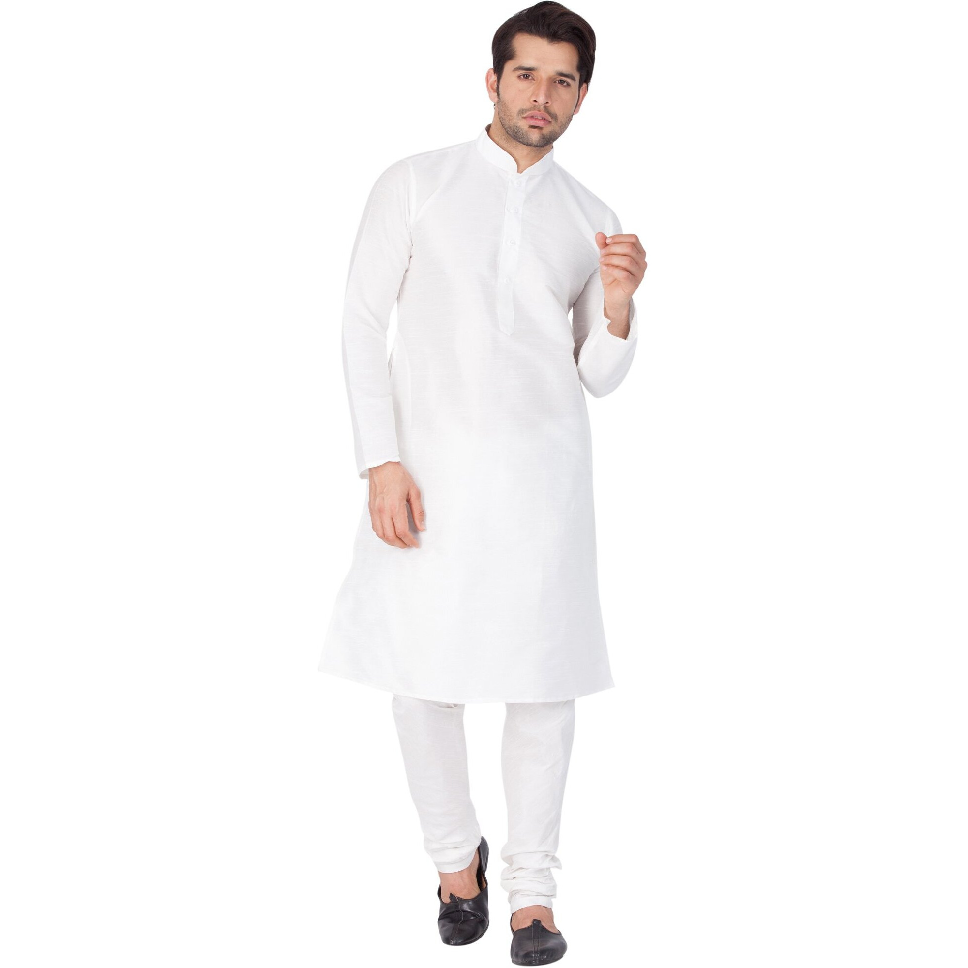 VASTRAMAY Men Cotton Silk Kurta and Pyjama Set (White_VASMKWH001nPDWH_40)