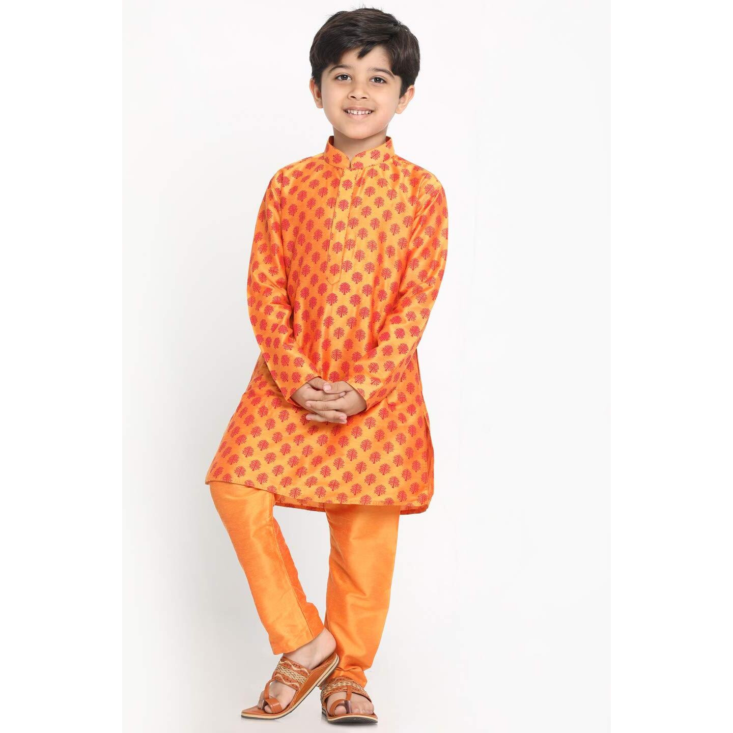 JBN Creation Boys' Orange Cotton Blend Kurta Pyjama Set (VASBK071ORnPVOR_Age-13-14 Years_Orange)