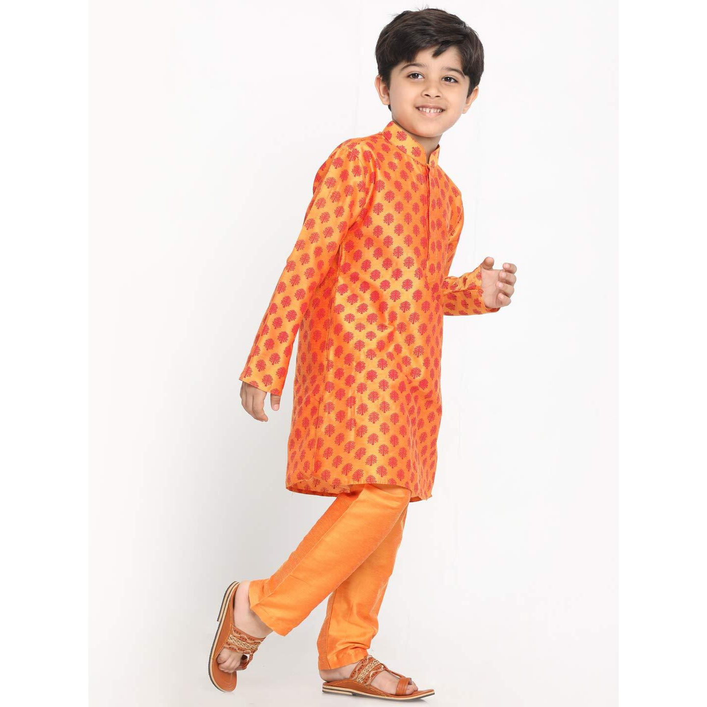 JBN Creation Boys' Orange Cotton Blend Kurta Pyjama Set (VASBK071ORnPVOR_Age-13-14 Years_Orange)