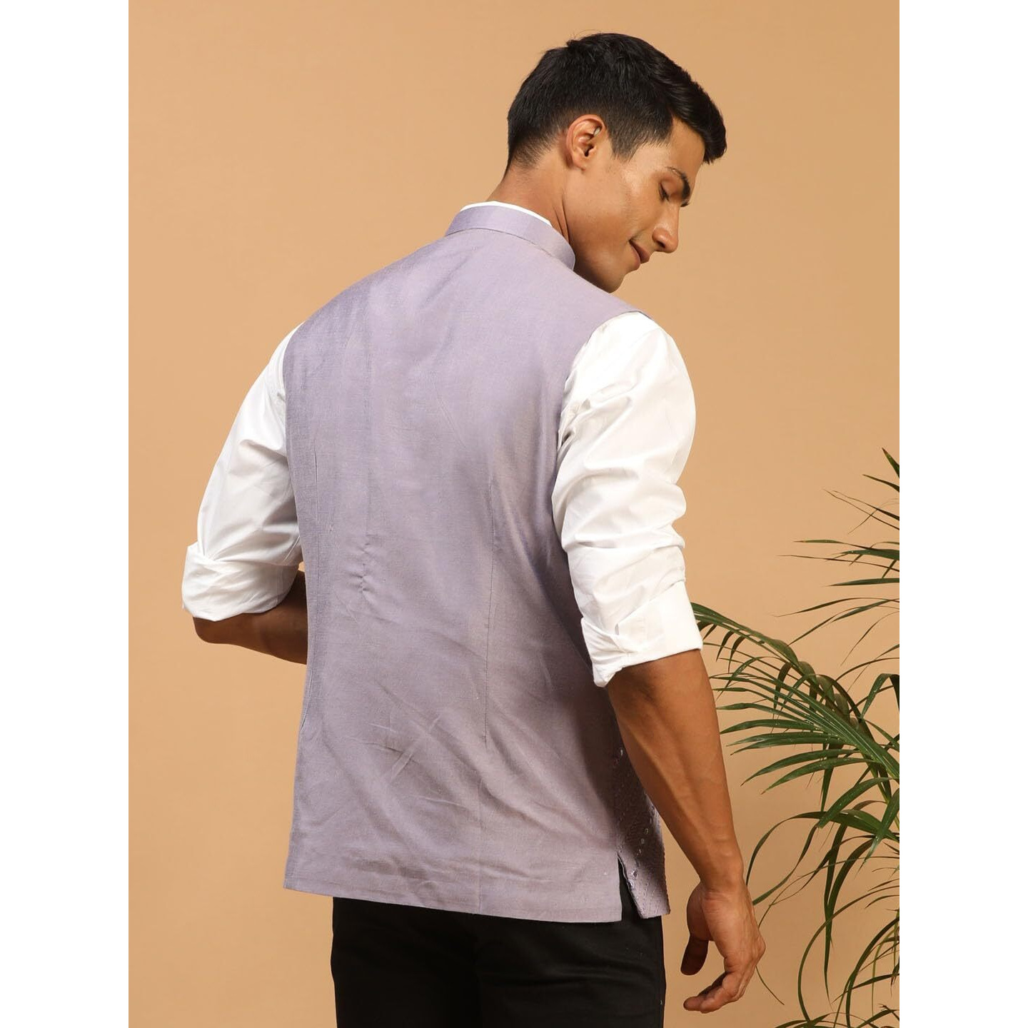 VASTRAMAY Men's Purple Mirror Work Nehru Jacket | Mirror Work Chevron Pattern Chic Jacket For Men