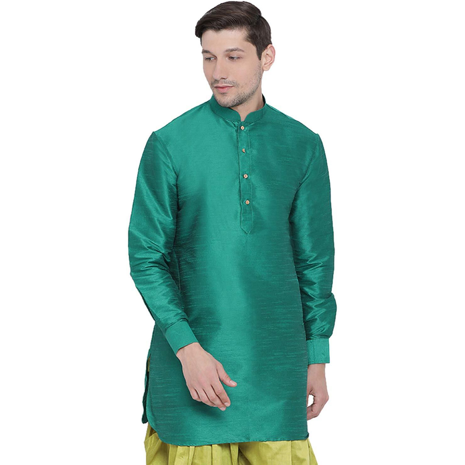 VASTRAMAY Men's Green Cotton Silk Blend Kurta_VASMUK001GN_44