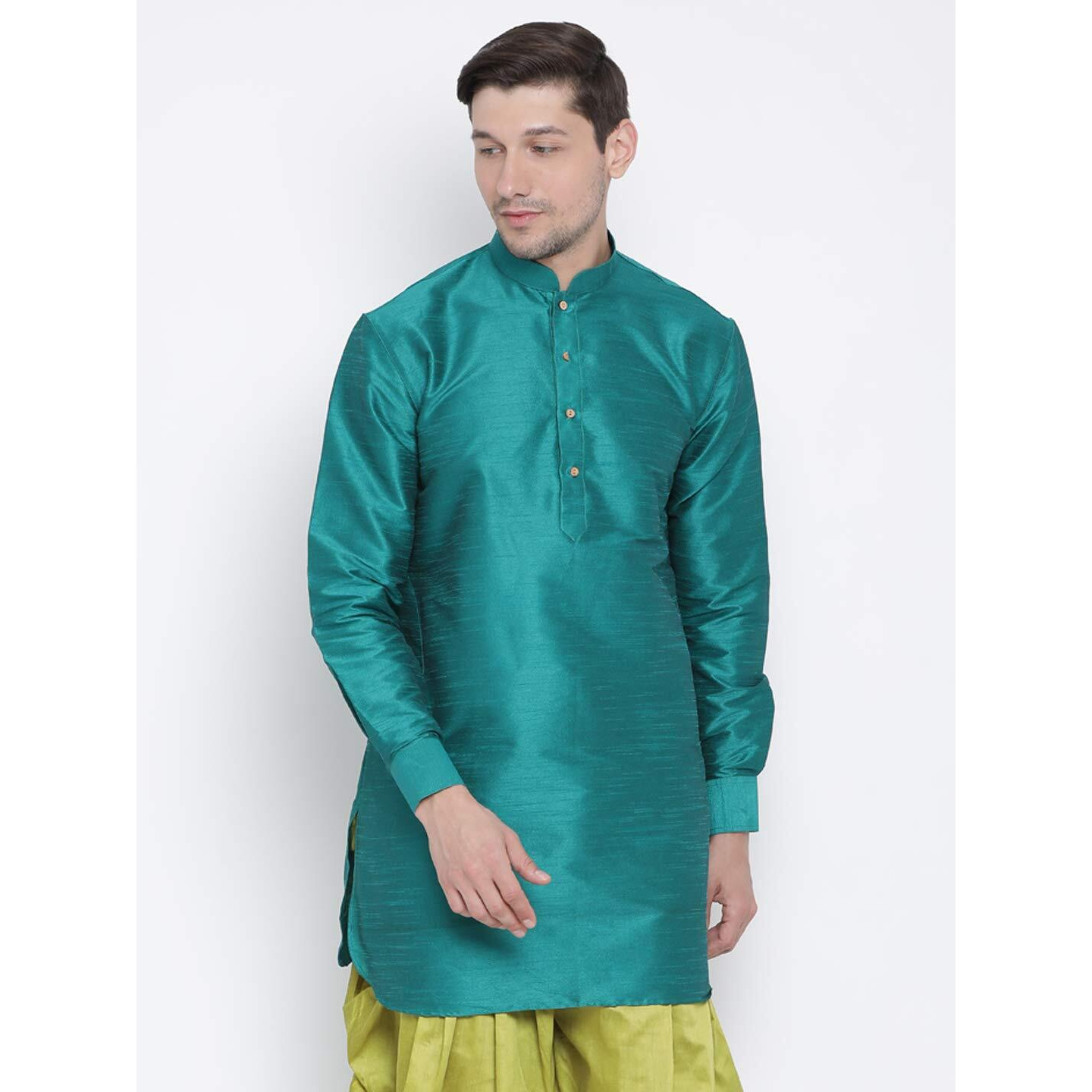 VASTRAMAY Men's Green Cotton Silk Blend Kurta_VASMUK001GN_44