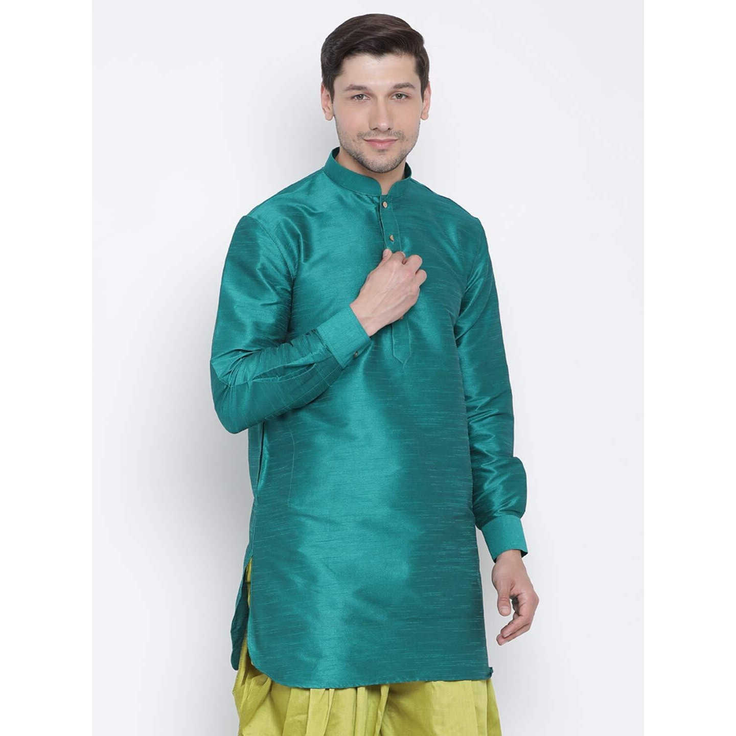 VASTRAMAY Men's Green Cotton Silk Blend Kurta_VASMUK001GN_44