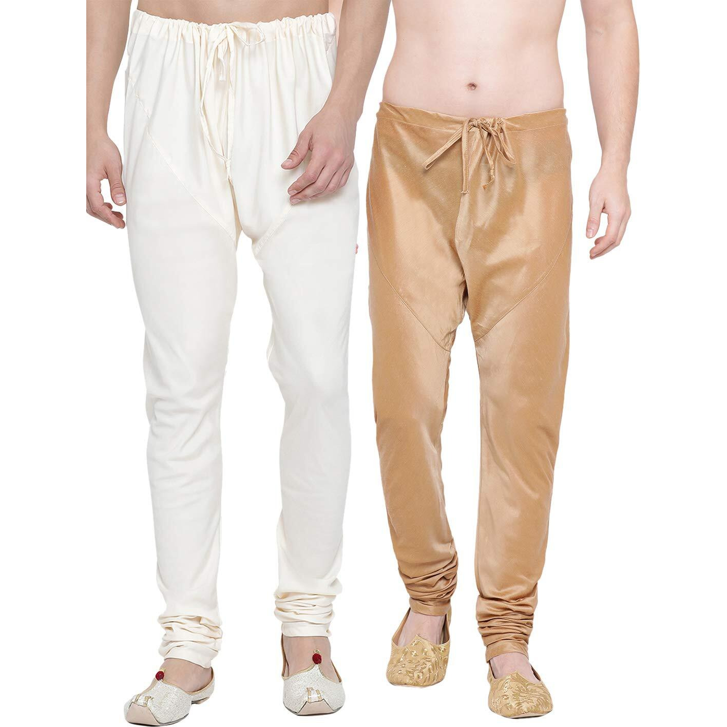 VASTRAMAY Men's Rose Gold And Cream Cotton And Silk Pyjama Combo (VASMPRGnMPLBCR_44)
