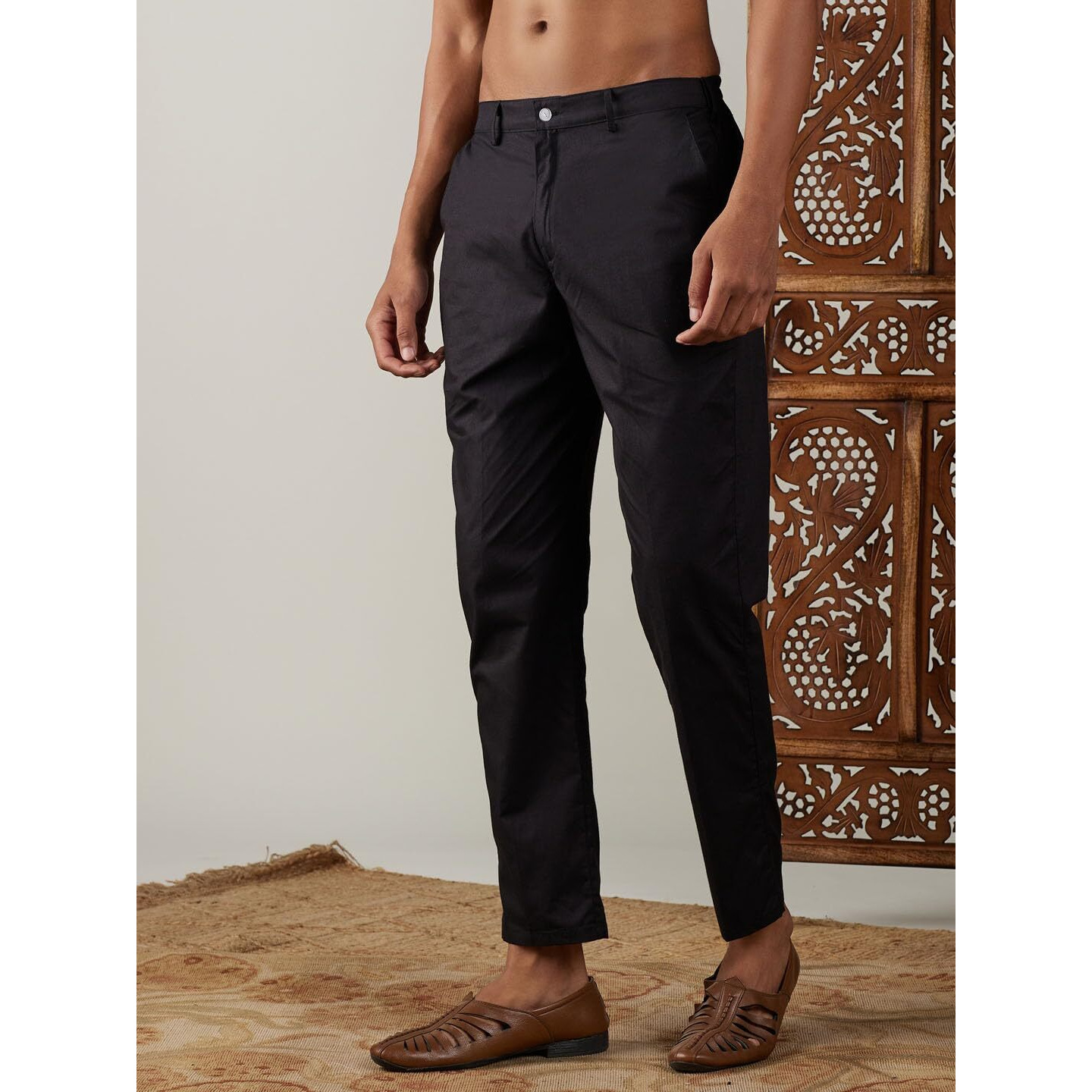 VASTRAMAY Men's Black Cotton Pant Style Pyjama | Cotton Lycra Black Pant Style Pyjama With Elastic Waistband And Pockets - Comfortable for Weddings, Festivals