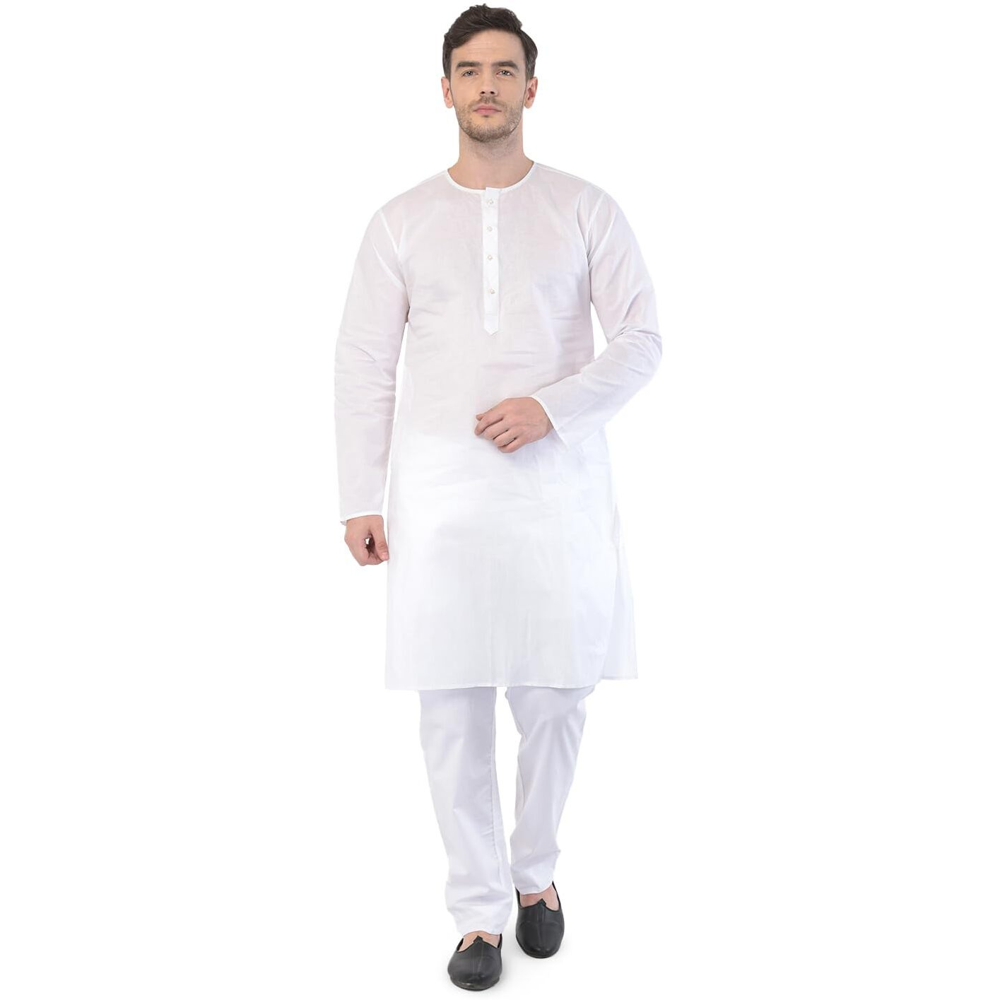 VASTRAMAY Men's White Cotton Addi Kurta_VASMK123nPWH_36