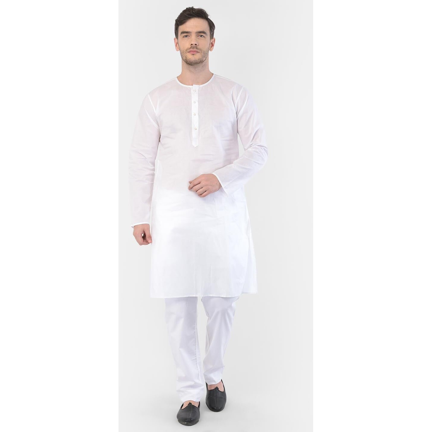 VASTRAMAY Men's White Cotton Addi Kurta_VASMK123nPWH_36
