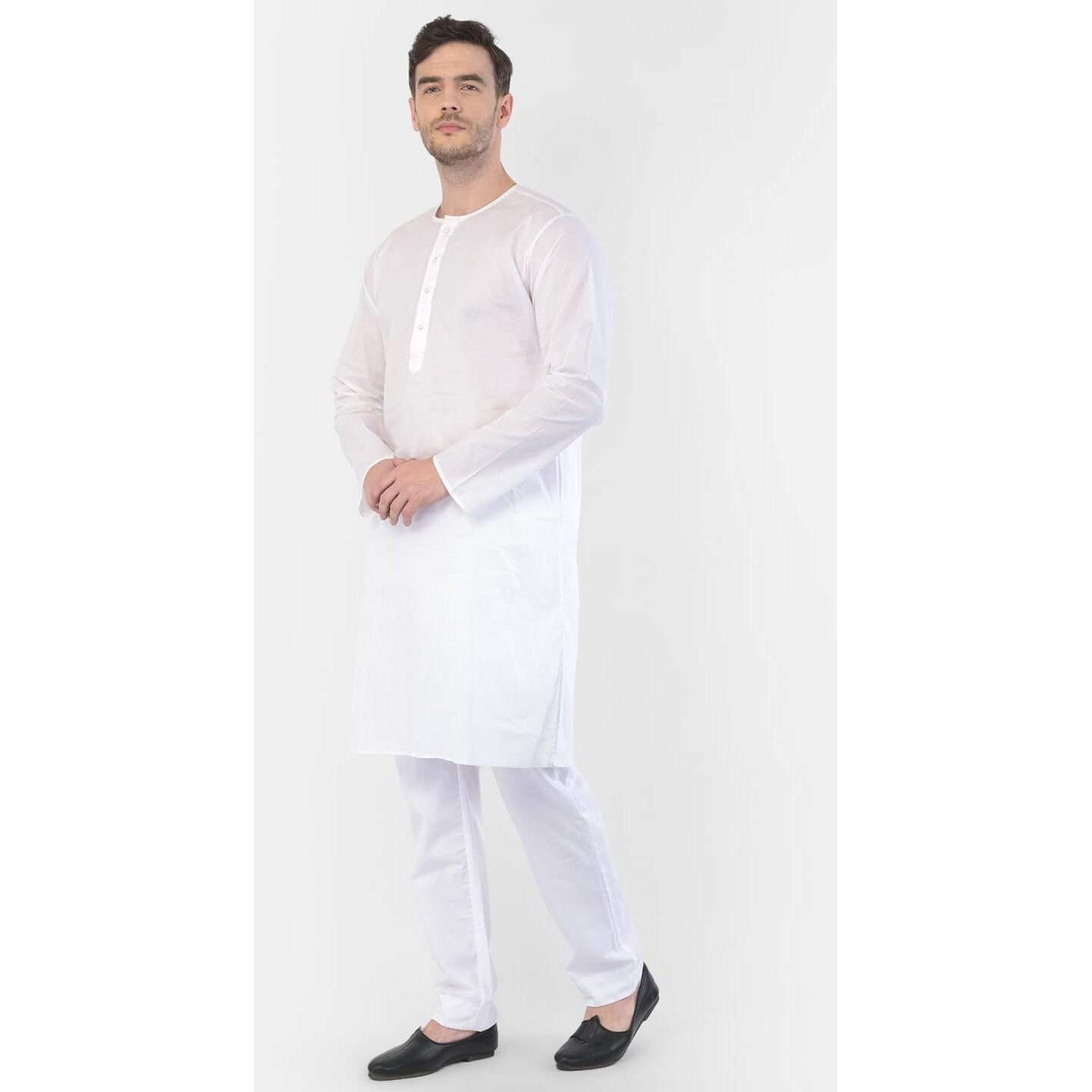 VASTRAMAY Men's White Cotton Addi Kurta_VASMK123nPWH_36