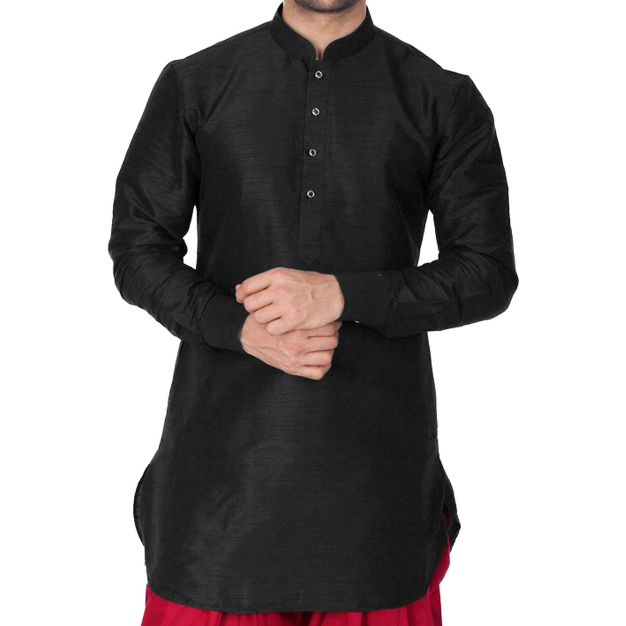 VASTRAMAY Men's Black Silk Blend Kurta_VASMUK001BL_52