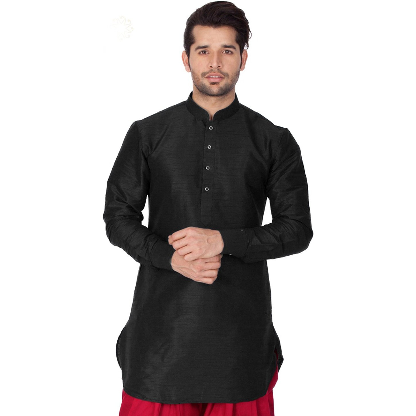 VASTRAMAY Men's Black Silk Blend Kurta_VASMUK001BL_52