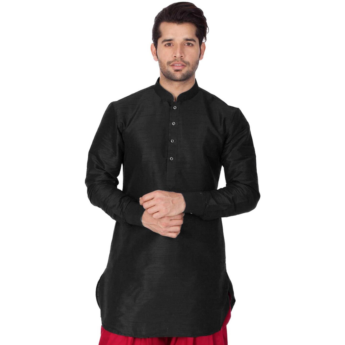 VASTRAMAY Men's Black Silk Blend Kurta_VASMUK001BL_52