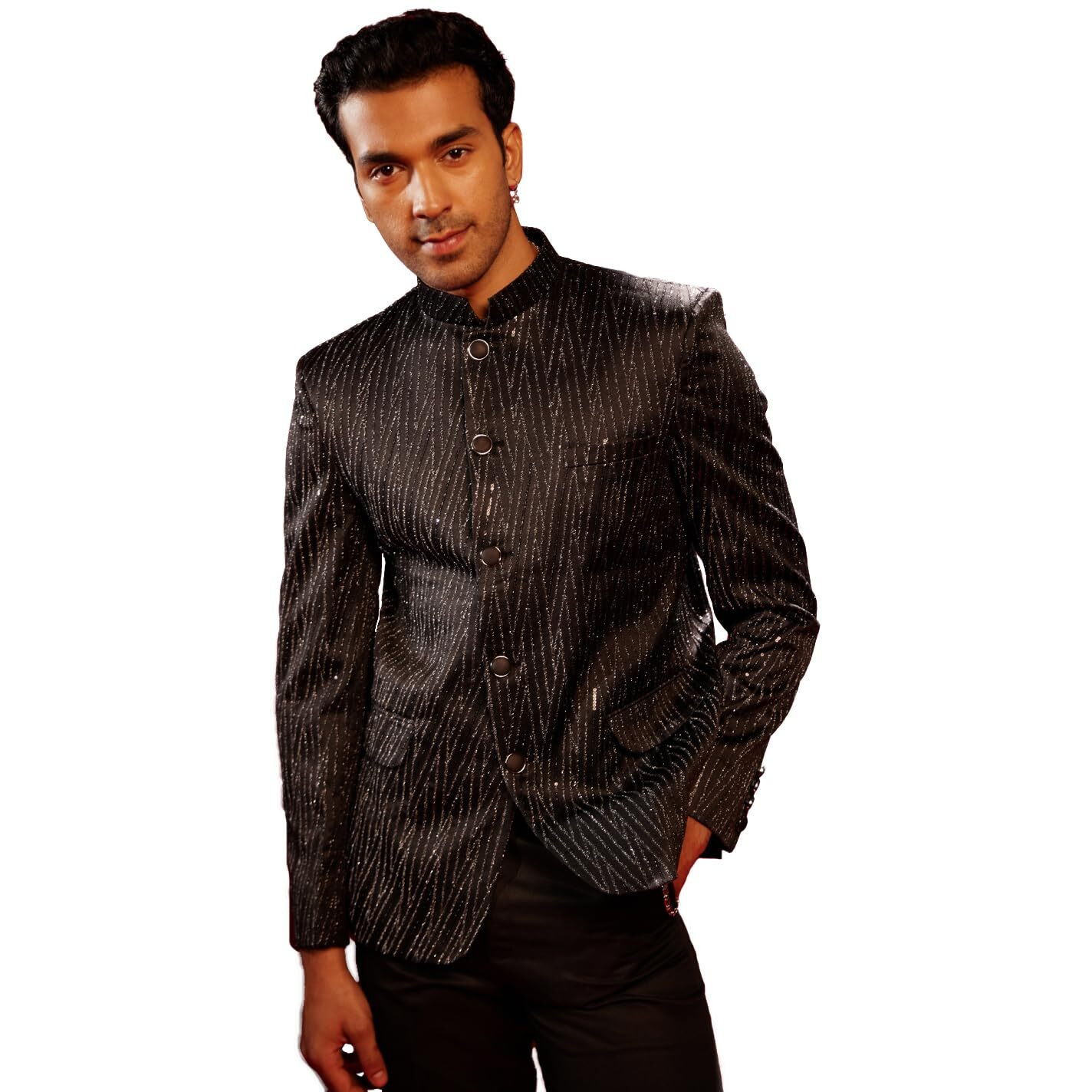 VASTRAMAY Men's Silk Blend Jodhpuri | Silk Blend Allover sequined Work Jodhpuri Bandhgala For Men