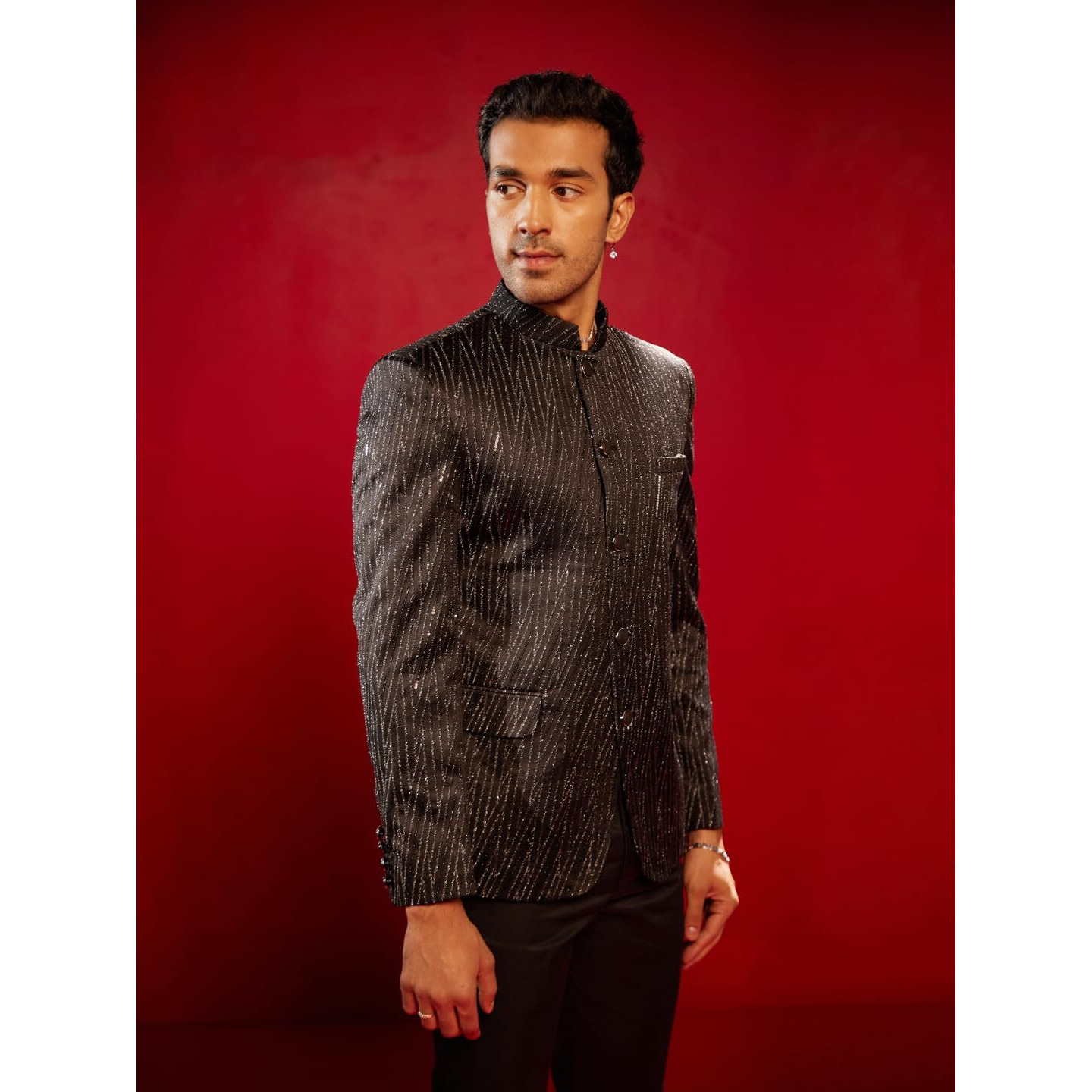 VASTRAMAY Men's Silk Blend Jodhpuri | Silk Blend Allover sequined Work Jodhpuri Bandhgala For Men