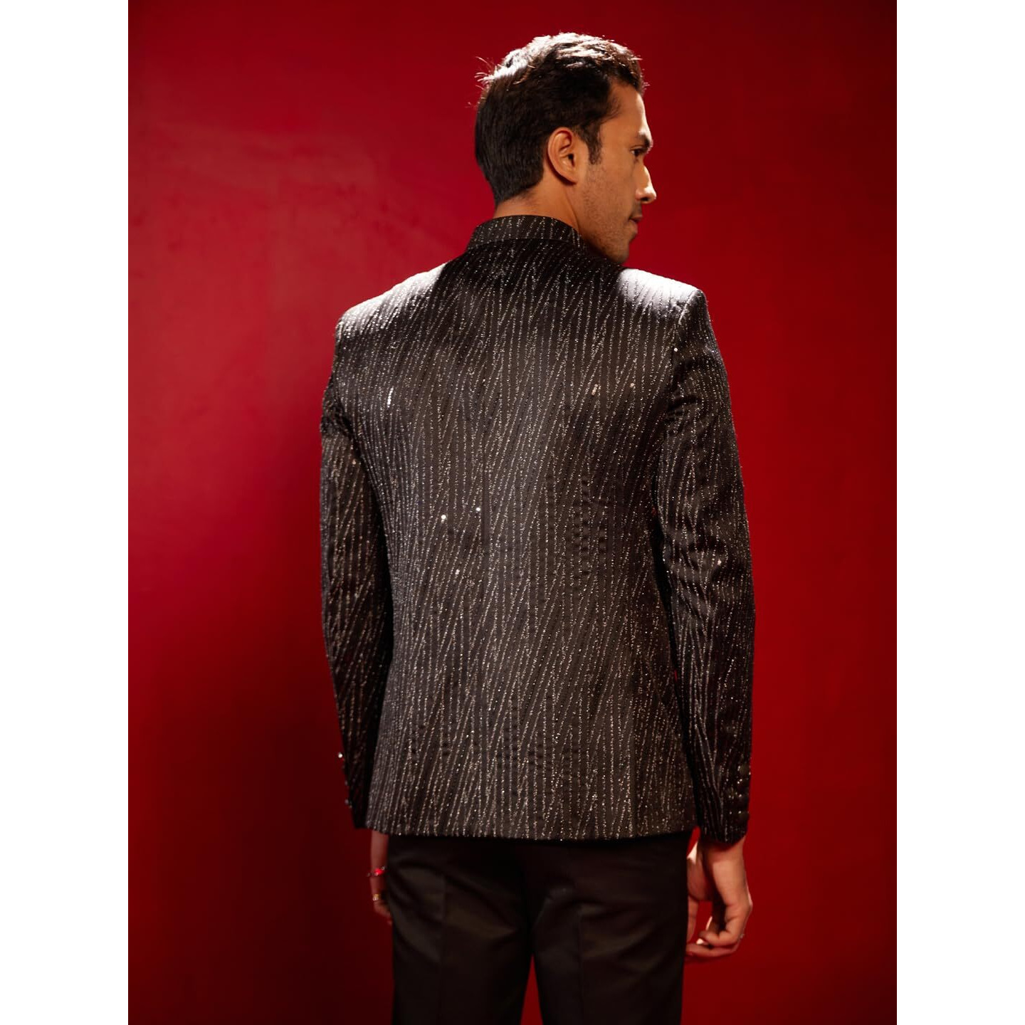 VASTRAMAY Men's Silk Blend Jodhpuri | Silk Blend Allover sequined Work Jodhpuri Bandhgala For Men
