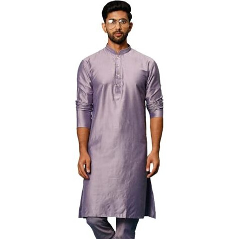 VASTRAMAY Men's Purple Viscose Kurta I Knee Length Straight Kurt I Fastive Party Wedding Traditions Kurta_VSHRMK169PU_42