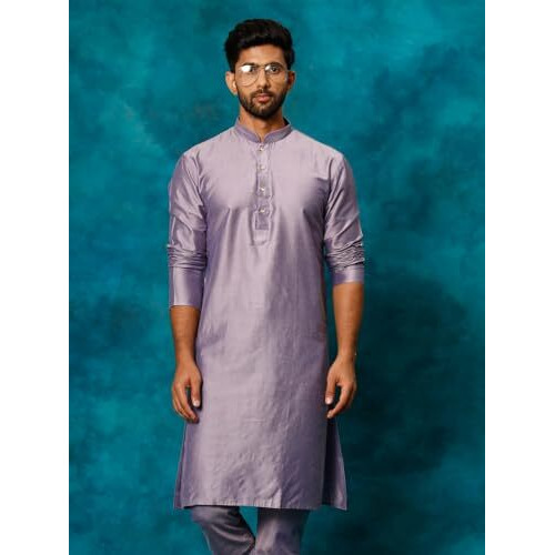 VASTRAMAY Men's Purple Viscose Kurta I Knee Length Straight Kurt I Fastive Party Wedding Traditions Kurta_VSHRMK169PU_42
