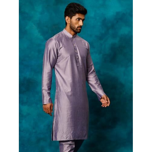 VASTRAMAY Men's Purple Viscose Kurta I Knee Length Straight Kurt I Fastive Party Wedding Traditions Kurta_VSHRMK169PU_42