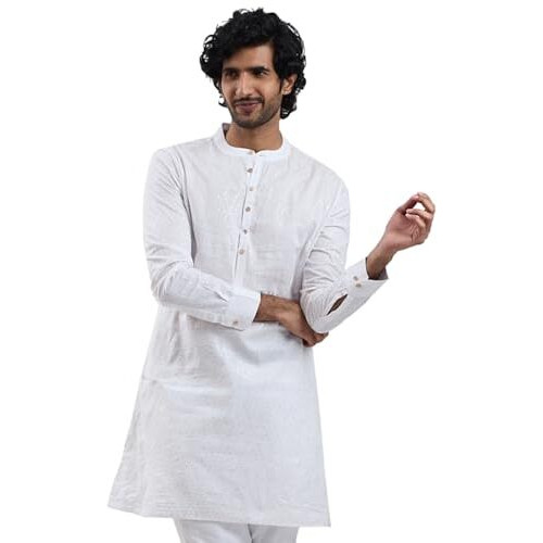 VASTRAMAY Men's White Cotton Kurta_VASMK307WH_42