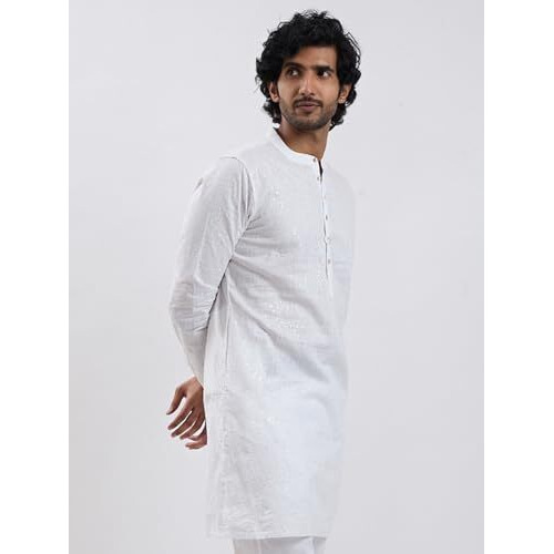 VASTRAMAY Men's White Cotton Kurta_VASMK307WH_42