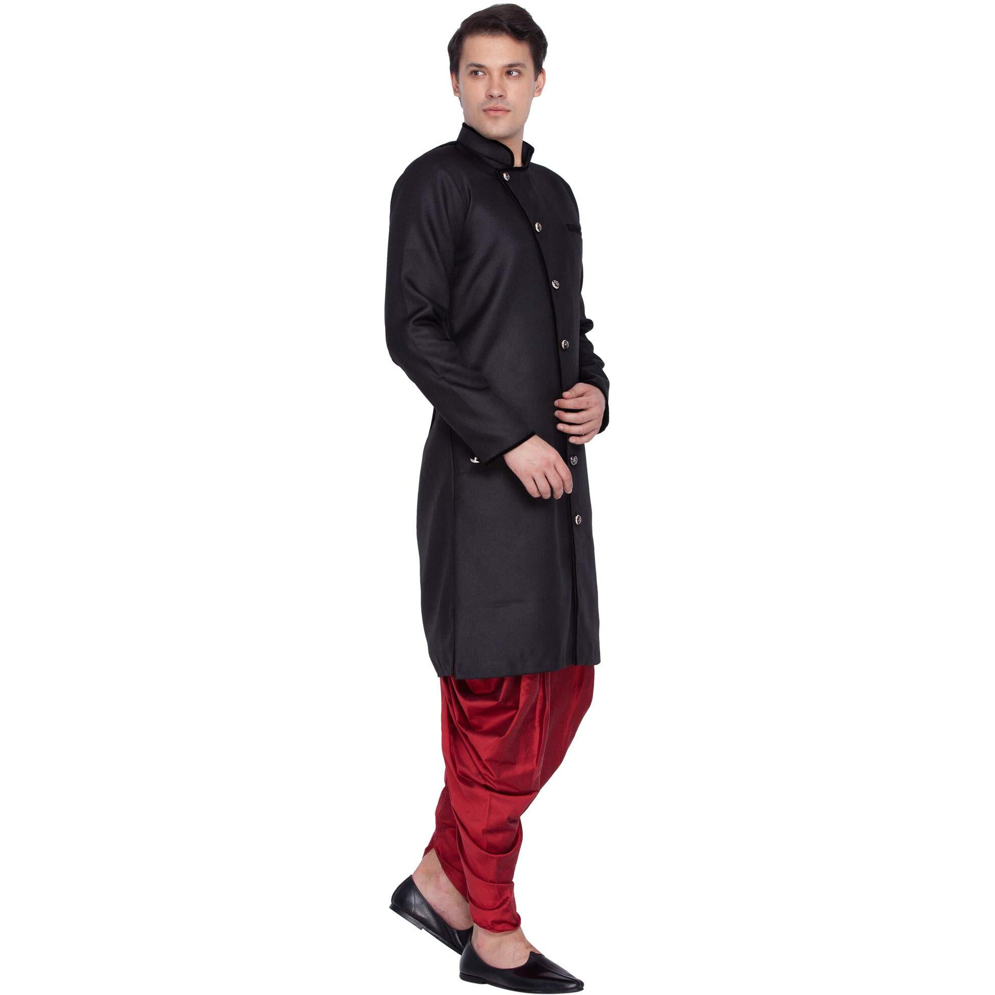 VASTRAMAY Men Cotton Sherwani Style Kurta Set Ethnicwear (VASMSW120MA_46 Colour Black Size 46)