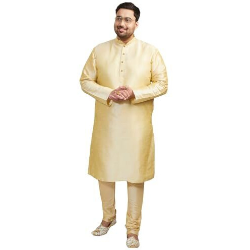 VASTRAMAY Mens Silk Cotton Blend Kurta Pajama Set  Comfortable Solid Kurta with Churidar Pyjama