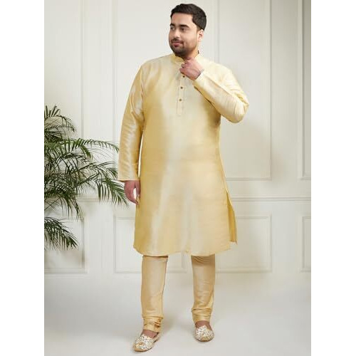 VASTRAMAY Mens Silk Cotton Blend Kurta Pajama Set  Comfortable Solid Kurta with Churidar Pyjama