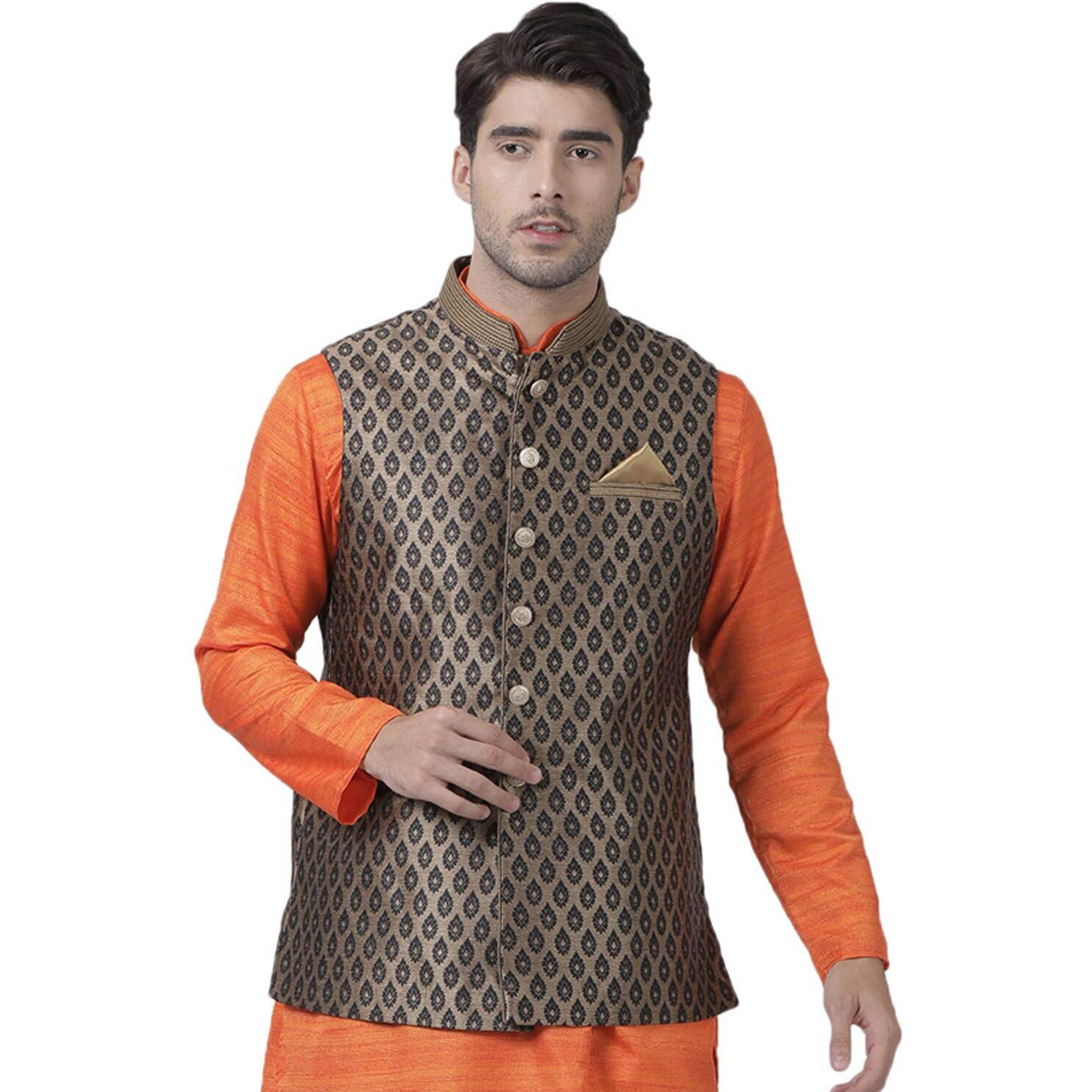 VASTRAMAY Men's Black Cotton Silk Blend Ethnic Jacket_VASMJ025BL_40