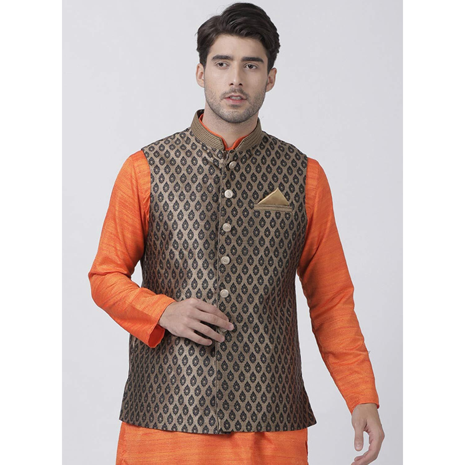 VASTRAMAY Men's Black Cotton Silk Blend Ethnic Jacket_VASMJ025BL_40