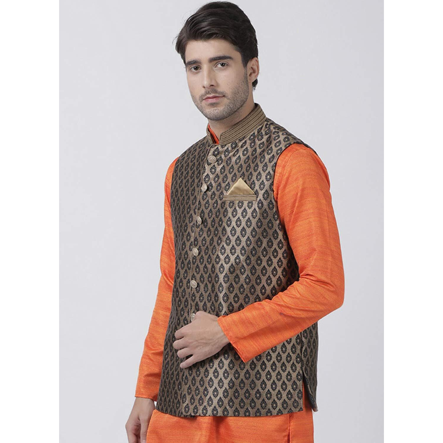 VASTRAMAY Men's Black Cotton Silk Blend Ethnic Jacket_VASMJ025BL_40