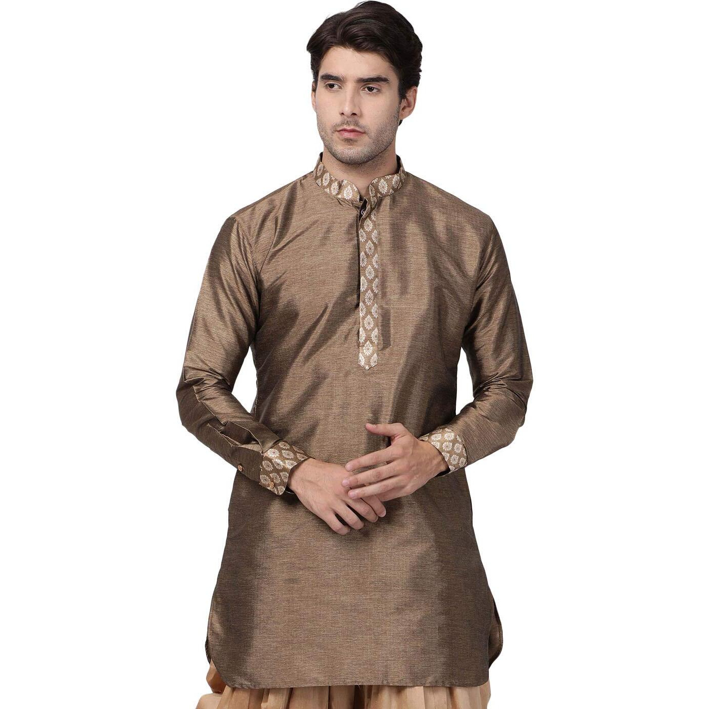 VASTRAMAY Men's Gold Cotton Silk Blend Kurta_VASMUK006GO_40