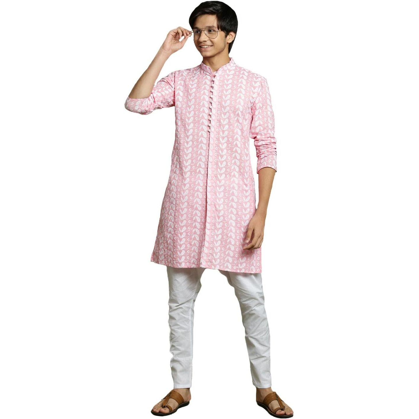 VASTRAMAY Lucknowi Chikankari Cotton Kurta Pyjama Set for Boys  Festive Wear for Holi & Eid