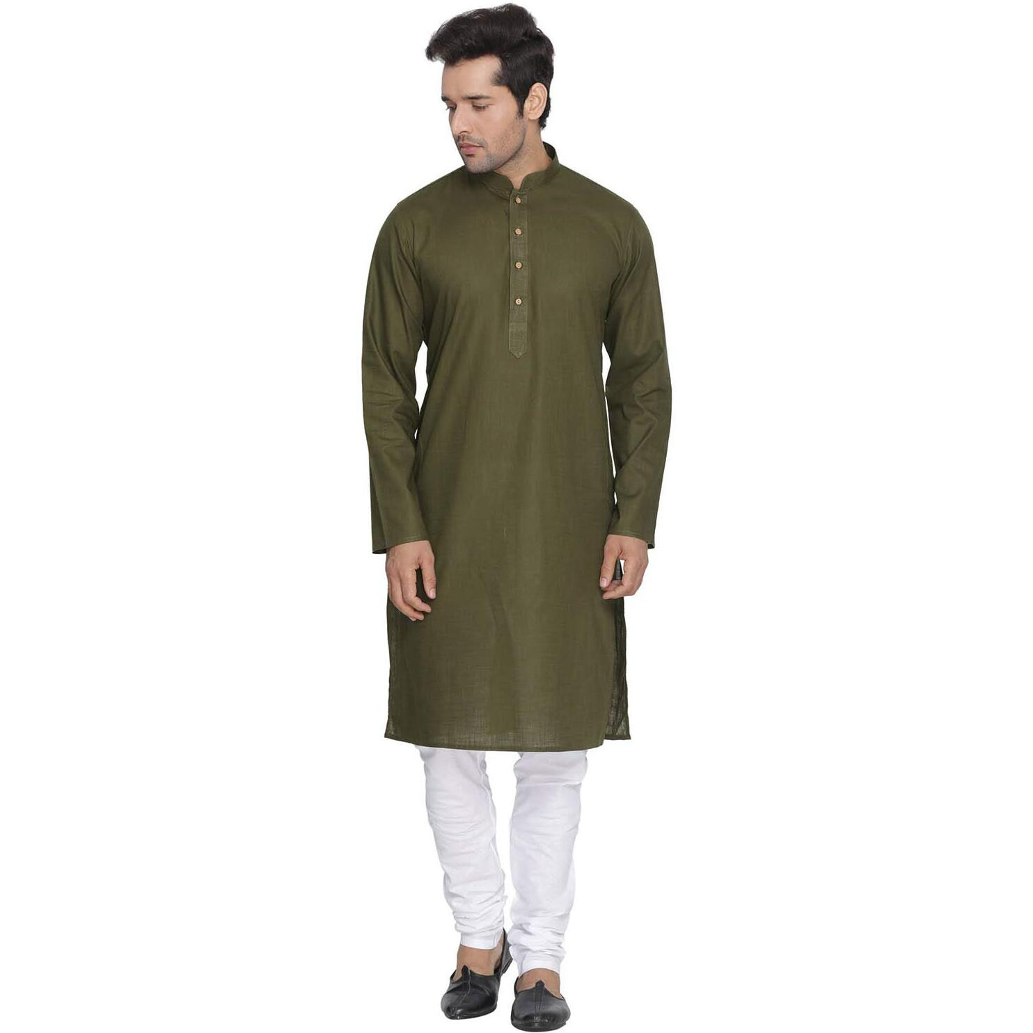 VASTRAMAY Men Green Cotton Kurta and Pyjama Set (VASMK007MInPCWH_46)