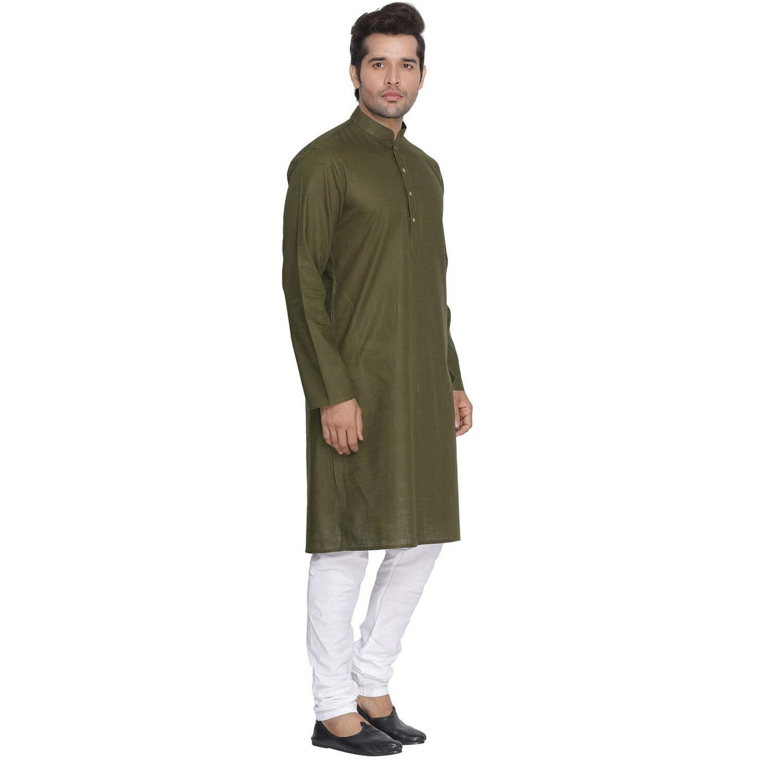 VASTRAMAY Men Green Cotton Kurta and Pyjama Set (VASMK007MInPCWH_46)