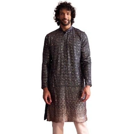 VASTRAMAY Men's Navy Blue Georgette Kurta_VSHRMK229NB_38