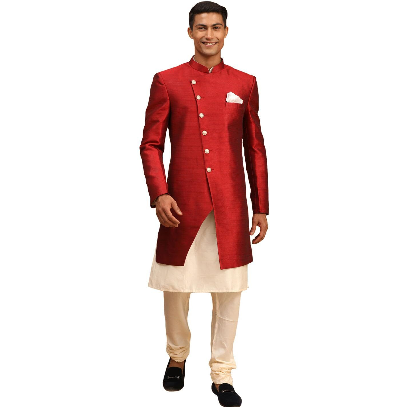 VASTRAMAY Men's Cream And Maroon Viscose Ethnic Combo Set_VASMCO007MA_40