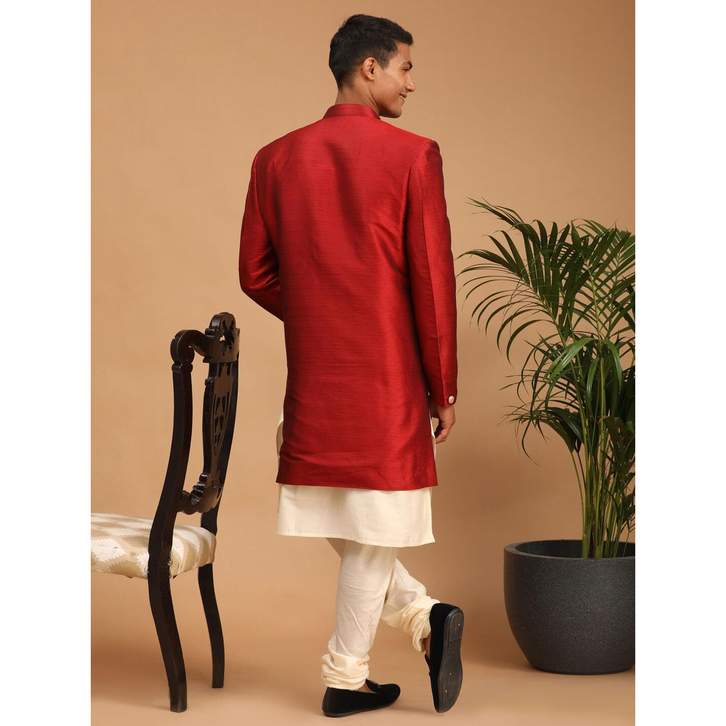 VASTRAMAY Men's Cream And Maroon Viscose Ethnic Combo Set_VASMCO007MA_40