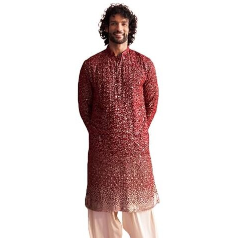 VASTRAMAY Men's Maroon Georgette Kurta_VSHRMK229MA_42