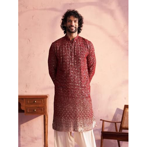VASTRAMAY Men's Maroon Georgette Kurta_VSHRMK229MA_42