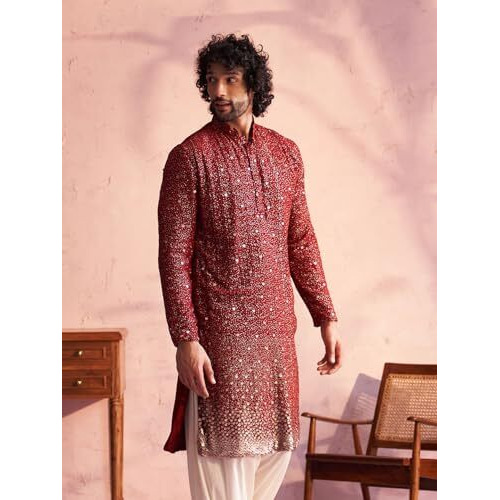 VASTRAMAY Men's Maroon Georgette Kurta_VSHRMK229MA_42