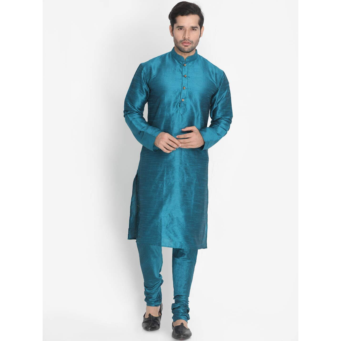 VASTRAMAY VM Mens Silk Blend Turquoise Kurta Pyjama Set - Classic Ethnic Attire for Timeless Style and Cultural Celebrations_VASMK001TQnPTQ_46